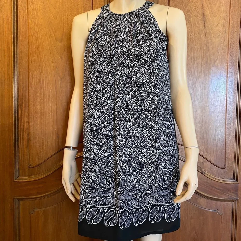 Anthropologie Floral Dress Swingy Racerback Flowy Navy & White Dress Size 4 - Picture 1 of 6